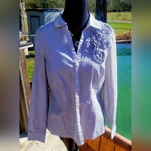 LOFT Navy and White Striped Shirt